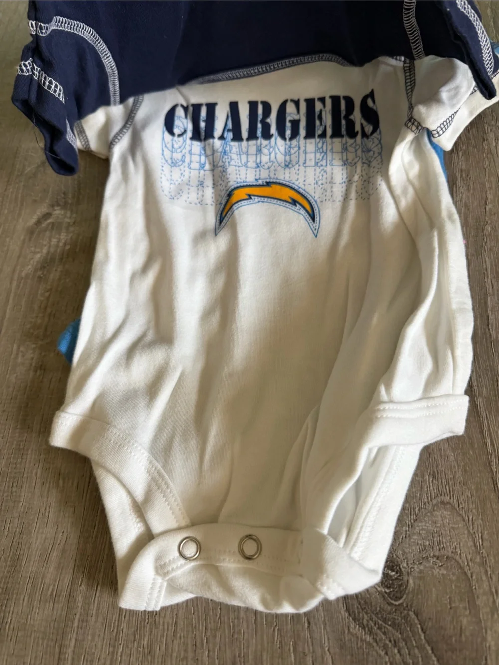 NFL Los Angeles Chargers 3 piece bodysuit set 0-3 months with Logo White & Navy